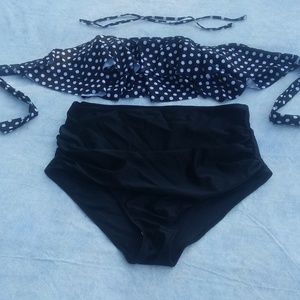 XL polka dot ruffle halter and high waist 2 piece
